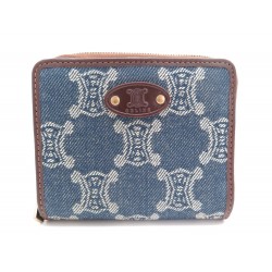 NEUF PORTEFEUILLE CELINE EN TOILE MONOGRAMMEE BLEUE 107302MAC BOITE WALLET 220€