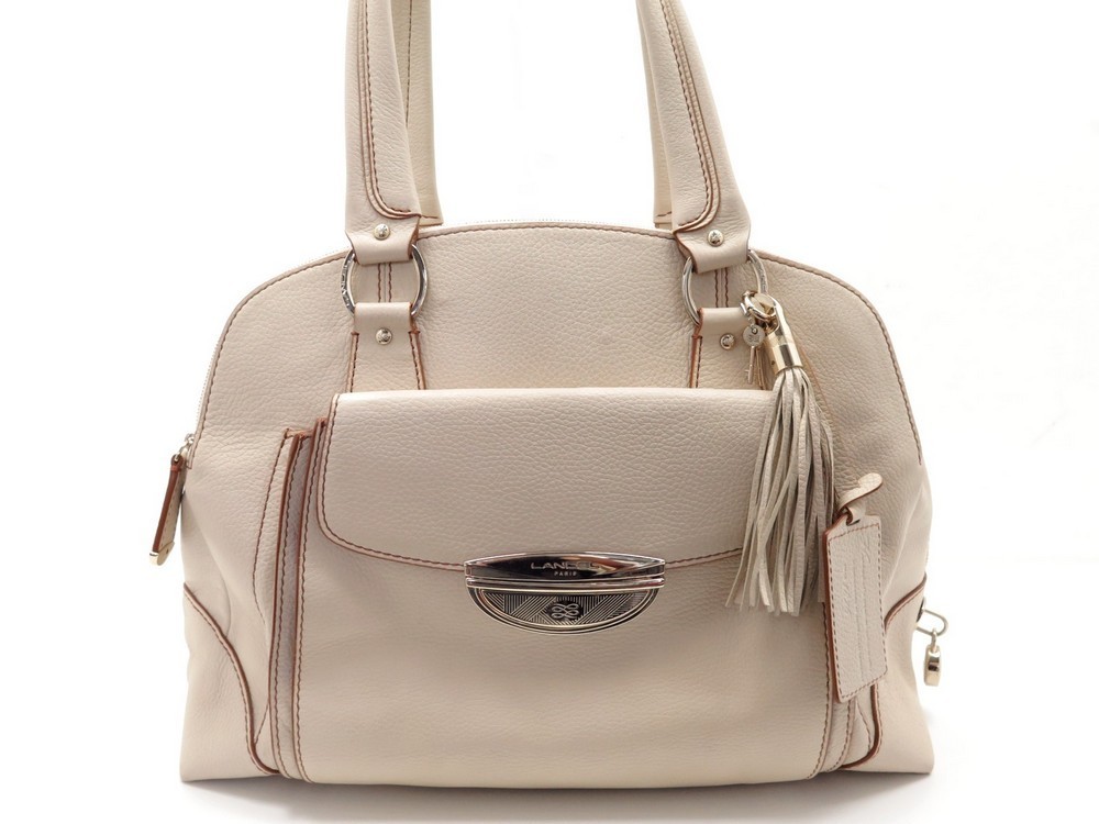 sac a main lancel adjani 42 cm en cuir graine beige