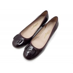 NEUF CHAUSSURES SALVATORE FERRAGAMO 8.5C 40 FR BALLERINES CUIR VERNI PRUNE 475€