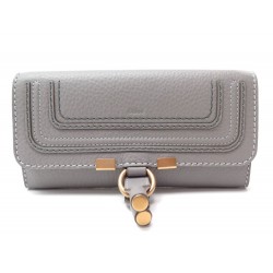 NEUF PORTEFEUILLE CHLOE LONG MARCIE COMPAGNON EN CUIR GRIS CACHEMIRE WALLET 350€