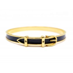 NEUF BRACELET HERMES CEINTURE EN METAL DORE & CUIR NOIR GOLDEN BELT BANGLE