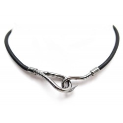 NEUF COLLIER HERMES JUMBO PM EN CUIR NOIR 37 CM & ACIER RUTHENIUM NECKLACE 280€