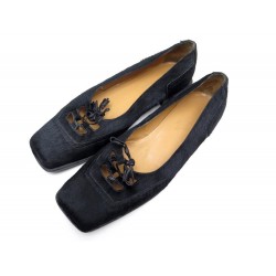 NEUF CHAUSSURES HERMES BOUT CARRE 38 BALLERINES EN CUIR POULAIN NOIR SHOES 850€