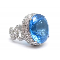 BAGUE EDOUARD NAHUM OR BLANC TOPAZE BLEU & DIAMANT NON SIGNEE 