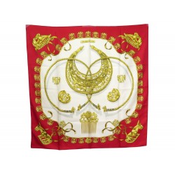 FOULARD HERMES LES CAVALIERS D'OR SOIE ROUGE RYBALTCHENKO CARRE SCARF 360€