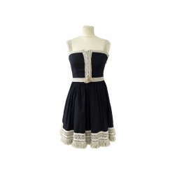 ROBE PRADA P30Z7R 38 IT 36 S A FRANGES EN COTON NOIR DRESS BLACK COTTON 835€