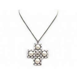 NEUF COLLIER CHANEL GRIPOIX PENDENTIF CROIX EN TWEED & PERLES NECKLACE 880€