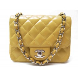 SAC A MAIN CHANEL MINI TIMELESS CUIR MATELASSE JAUNE 