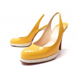 CHAUSSURES CHRISTIAN LOUBOUTIN 38.5 ESCARPINS CUIR VERNI JAUNE PUMP SHOES 545€