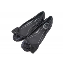 NEUF CHAUSSURES CHRISTIAN DIOR BALLERINES 38.5 EN VELOURS NOIR FLAT SHOES 500€