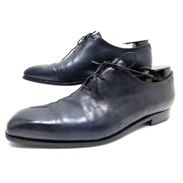 CHAUSSURES BERLUTI SCRITTO RICHELIEU 3 OEILLETS 9.5 43.5 CUIR BLEU SHOES 1770€