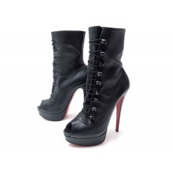 NEUF CHAUSSURES CHRISTIAN LOUBOUTIN CORSET 39 BOTTINES CUIR NOIR BOOTS 1050€