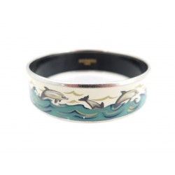 BRACELET HERMES EN EMAIL IMPRIME LARGE 65 MM DAUPHINS DOLPHIN ENAMEL JEWEL 454€