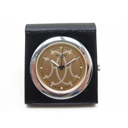 NEUF REVEIL DE VOYAGE HERMES QU1.703 MONTRE ALARME PENDULETTE CUIR NOIR CLOCK