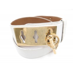 CEINTURE CELINE COLLIER DE CHIEN T 70 CUIR GRAINE BLANC CHAIN TOGGLE WAIST BELT