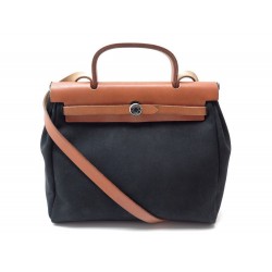 SAC A MAIN HERMES HERBAG 30 BANDOULIERE CUIR MARRON TOILE NOIRE HAND BAG 1770€