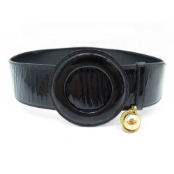 CEINTURE CELINE LARGE BOUCLE RONDE T 70 CUIR VERNI NOIR BRELOQUE BLACK BELT 250€