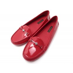 NEUF CHAUSSURES LOUIS VUITTON MOCASSIN CUIR VERNI ROUGE