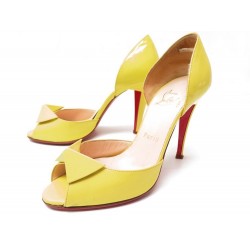 CHAUSSURES CHRISTIAN LOUBOUTIN 36 ESCARPINS SANDALES CUIR VERNI JAUNE SHOES 725€