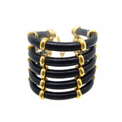 NEUF BRACELET CHANEL CUIR METAL DORE 