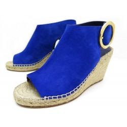 NEUF CHAUSSURES CELINE ESPADRILLES 36 SANDALES A TALONS COMPENSES DAIM BLEU 490€