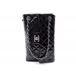 NEUF SAC A MAIN CHANEL TIMELESS VERTICAL CUIR VERNI NOIR & ARGENT