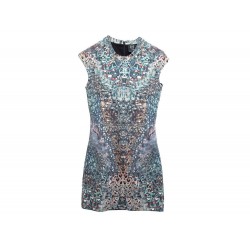 NEUF ROBE ALEXANDER MCQUEEN IMPRIME PLUMES 36 S COTON BLEU BLUE DRESS 1795€