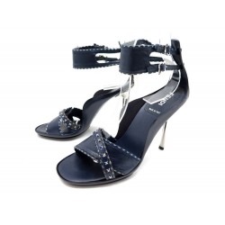 NEUF CHAUSSURES FENDI SANDALES 37 CUIR BLEU STRASS BOITE LEATHER SANDALS 490€