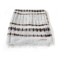 NEUF ECHARPE LANVIN ETOLE 182 CM EN COTON & SOIE BEIGE MARRON SILK SCARF 325