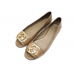 CHAUSSURES BALLERINES OUVERTES GUCCI 38 IT 38.5 FR EN CUIR MARRON SHOES 590€