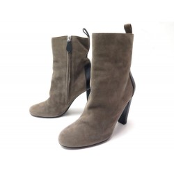 CHAUSSURES HERMES 40 BOTTINES EN CHEVRE VELOURS GRIS TAUPE LOW BOOTS SHOES 1100€