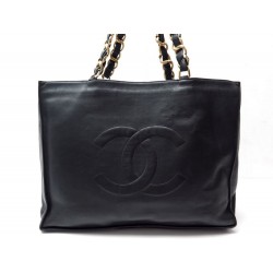 VINTAGE SAC A MAIN CHANEL JUMBO XL LOGO CC CABAS CUIR NOIR BLACK TOTE BAG 4650€