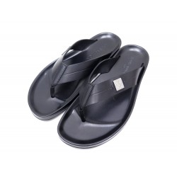 NEUF CHAUSSURES LOUIS VUITTON PIONEER THONG 7.5 41.5 SANDALE TONG CUIR NOIR 550€