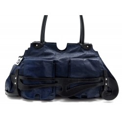 SAC A MAIN FENDI CABAS TOTE 48 CM EN CUIR BICOLORE BLEU HAND BAG PURSE 1900