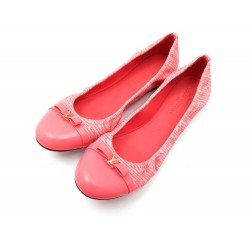 NEUF CHAUSSURES LOUIS VUITTON ELBA BALLERINES 38 EN TOILE ROSE FLAT SHOES 560€