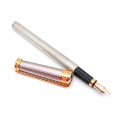 NEUF STYLO A PLUME CHRISTIAN DIOR EN METAL ARGENTE OR 18K + BOITE FOUNTAIN PEN