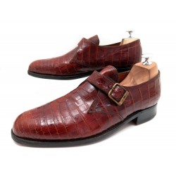 CHAUSSURES JM WESTON DERBY BOUCLE 531 9.5C CUIR CROCODILE MARRON 