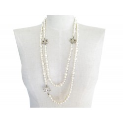 NEUF COLLIER CHANEL SAUTOIR LOGO CC 140 CM EN PERLE NACREE PEARL NECKLACE 1490€