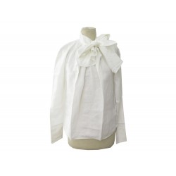 NEUF HAUT HERMES TUNIQUE COL A NOEUD 38 M HAUT EN LIN BLANC LINEN TOP 1100€