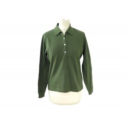 NEUF HAUT HERMES POLO MANCHES LONGUES 36 S EN COTON VERT TSHIRT TOP COTTON 375€