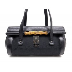 SAC A MAIN GUCCI BAMBOO 111713 EN TOILE ET CUIR NOIR CANVAS HAND BAG PURSE 1000€