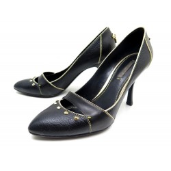 CHAUSSURES LOUIS VUITTON LOCK 37 ESCARPINS EN CUIR NOIR BLACK PUMP SHOES 600€