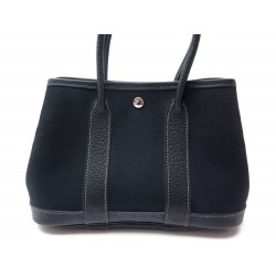 NEUF SAC A MAIN HERMES GARDEN PARTY 24 EN TOILE & CUIR NOIR HAND BAG PURSE 1920€