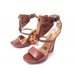 CHAUSSURES LANVIN SANDALES TALONS COMPENSES 38 CUIR MARRON LEATHER SANDALS 600€