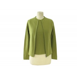 NEUF ENSEMBLE HERMES TWIN SET CARDIGAN & DEBARDEUR VERT SM 36 38 CACHEMIRE 1250€