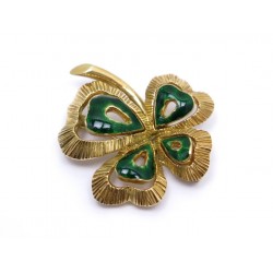 BROCHE MELLERIO DITS MELLER TREFLE EN OR JAUNE 18K 12GR EMAIL VERTE BROOCH GOLD