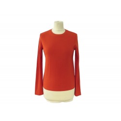 NEUF TSHIRT HERMES MANCHES LONGUES 36 EN JERSEY DE COTON CREPE ORANGE VERMILLON