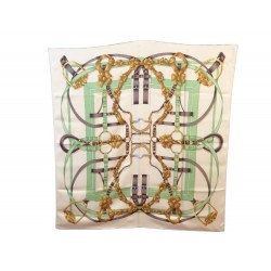 FOULARD HERMES GRAND MANEGE H. D ORIGNY CARRE EN SOIE BEIGE VERT SILK SCARF 360