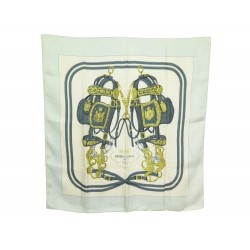 FOULARD HERMES BRIDES DE GALA CARRE 90 H. GRYGKAR EN SOIE VERTE SILK SCARF 360€