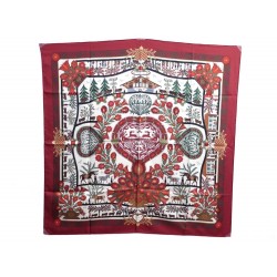 FOULARD HERMES DECOUPAGES ANNA ROSAT EN SOIE ROUGE BORDEAUX + BOITE SCARF 345€